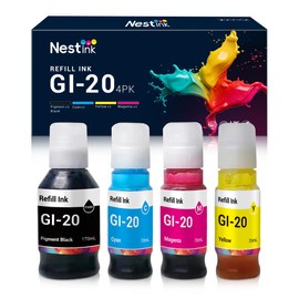 Nestink GI20 GI-20 Ink Bottles Replacement for Canon GI-20 GI20 Series Ink Refill Bottles Replacement for Canon PIXMA G5020 G6020 G7020 Printer.(Black Cyan Magenta Yellow)