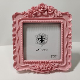 ZXT-parts 3x3 Picture Frame Square Pink Frame. Resin Handmade Photo Frame. Glass Panel. Black Suede Cover.European Style Suitable for Wall or Desktop.