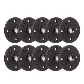 1/2" Floor Flange, Home TZH 10 Pack 4 Bolts Malleable iron Pipe Flange for Industrial vintage style, Flanges with Threaded Hole for DIY Project/Furniture/Shelving Decoration(10, 1/2")