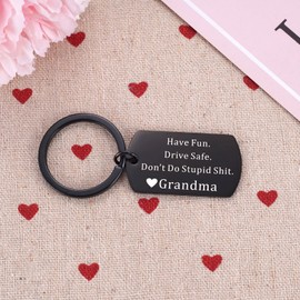 Ukodnus Funny Reminder Keychain for Teens, Have Fun Drive Safe Don't Do Stupid Keyring, 1st Car Key Chain for Young Adults, Drivers License Gifts for Grandchild, New Driver Gift From Grandma, Black