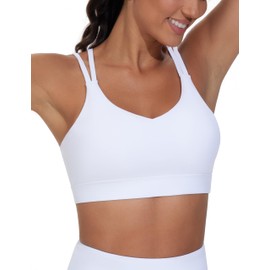THE GYM PEOPLE Women's Double Spaghetti Strap Sports Bras Supportive Strappy Workout Bra with Padded White