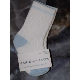 Janie and Jack White/Blue Cable Knit Ribbed Crew Socks Size 6/12 Months Boy's