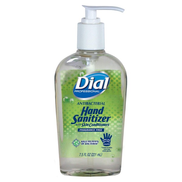 Dial Professional Antibacterial Hand Sanitizer Gel with Skin Conditioners, Fragrance-Free, 7.5 OZ Pump Bottle (Pack of 12)