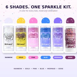 Body Glitter Sticker, 6 Pack Glitter Sticks for Face, Body & Hair, Shimmery Makeup Glitter for Festival, Party, Concert, Halloween & Cosplay