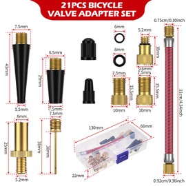 Bicycle Valve Adapter Set, 21 Pieces Compressor Valve Adapter Air Pump AV Adapter Car Valve Adapter and French Valve Adapter Cone Adapters Ball Needles for SV AV DV All Bicycle Pump Air Pump