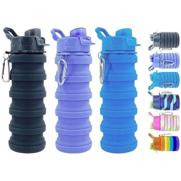 konlongzan Collapsible Water Bottles 3 Pack Silicone Water Bottle with