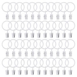 sourcing map 44 Pack Curtain Rings with Clips, 1.3" Interior Diameter Curtain Clip Rings Hooks for Hanging Drapery Vintage Decorative Rustproof Drapery Ring with Hooks, White