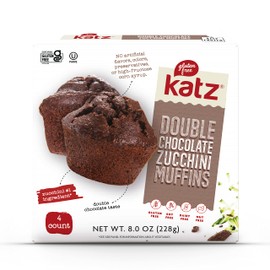 Katz Gluten Free Double Chocolate Zucchini Muffins. A Rich Chocolate Muffin With Melty Chocolate Chip And Fresh Zucchini, Dairy Free, Soy Free, Tree Nut & Peanut Free. Kosher Snacks. 4 Individually Wrapped Muffins. 8 Oz (Pack of 6)