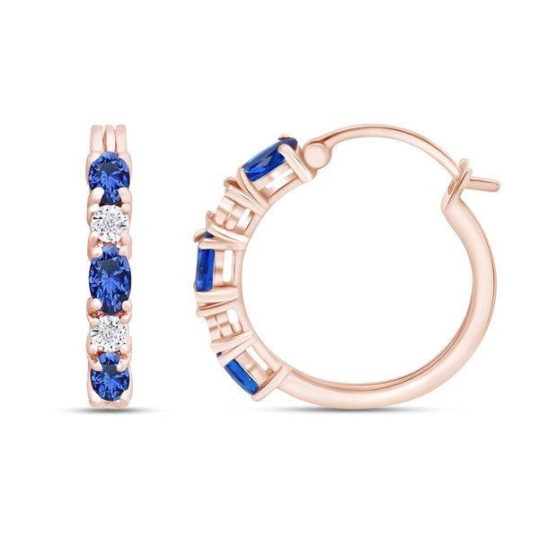 Oval Cut Simulated Blue Sapphire With Natural Diamond Hoop Earrings