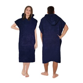 Tuva Home Bath Poncho for Men and Women, One Size, Cotton Terry Cloth, Changing Poncho with Hood, Adult Towel with Pocket, Beach Poncho for Swimming and Surf (Dark Blue)