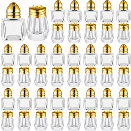 Zopeal 50 Set Mini Salt and Pepper Shakers Small Bulk Clear Individual Seasonings Tiny Spice Shakers for Kitchen Wedding Picnic, 2 Styles(Gold Lids)