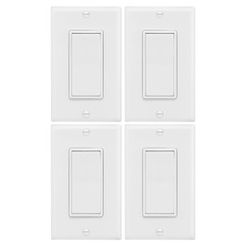 Maxxima 4-Way/Single Pole Decorative Wall Light Switch 15A On/Off Soft Touch Rocker Light, Paddle Wall Switch Replacement, Perfect for Household Lighting, Wall Plates Included - 4 Pack