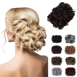 Elaine Combs Messy Bun Hair Piece Curly Dish Hair Buns Extension Thick Chignon Hairpiece Clip in Ponytail Scrunchies Hair Pieces for Women (Medium Brown -#108)