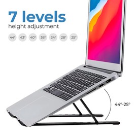 Ergonomic Aluminum Laptop Stand – 7-Level Adjustable Riser for Desk, Foldable Laptop Holder Compatible with 9''-15.6'' Devices for Work & Study