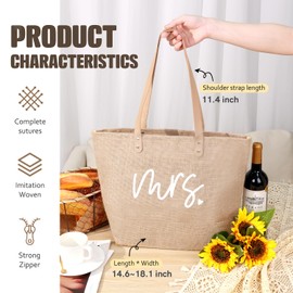 hatisan Large Jute Beach Bag for Women Woven Straw Beach Tote Bag Shoulder Handbags Boho Bag(Mrs Letter)