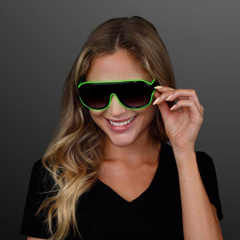 Light Up Sunglasses Aviator Green EL Wire Neon LED Flashing