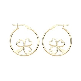 Old English Jewellers 9ct Yellow Gold on 925 Sterling Silver SHAMROCK Irish Celtic 25MM Hoop Earrings Ladies Girls - Womens Everyday Jewellery - Lucky Charm - St Patrick