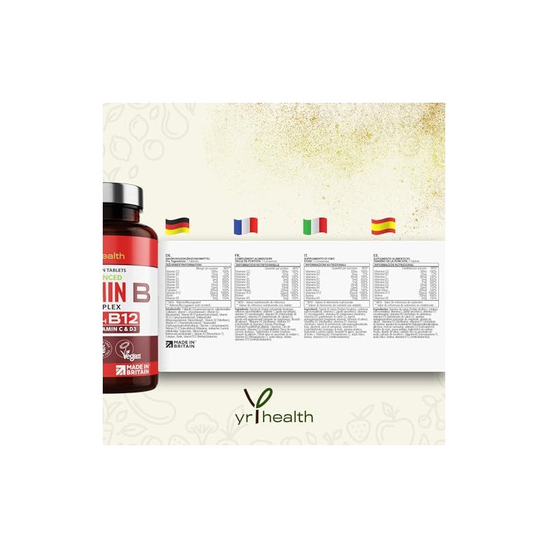 Vegan Vitamin B Complex Advanced with Added Vitamins D3 &