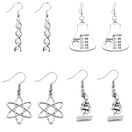 DIYANMMY 4 Pairs Unique Charm Electroplating Alloy Earrings Fashion Individual Bottle Hexagonal Gene Sequence and Microscope Earrings Punk Simulation Gift (4PAIR Alloy Earrings)