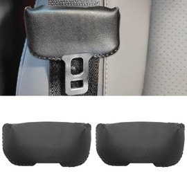 SUNBREATH Car Seat Belt Buckle Cover Leather Seatbelt Clip Protector Decoration Accessories Style B for Most Vehicles 2PCS Black with Black Stitches