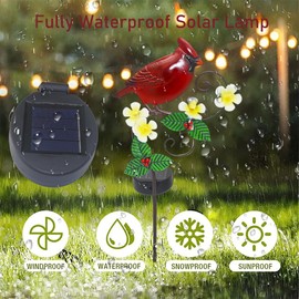 Cardinal Garden Decor Metal Cardinal Solar Light with Powered LED Garden Outdoor Decor for Yard, Lawn, Pathway, Walkway Cemetery Decorations for Grave Cardinals Grave Decorations for Cemetery 34 inch