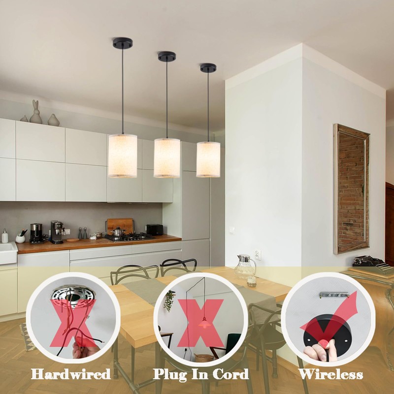 civaza Battery Operated Pendant Light with Remote,Fabric Pendant Lights Kitchen