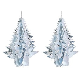 Foil Ceiling Decorations Silver / White Christmas 2 Tone - Set 2 40cm Tree Christmas Decorations