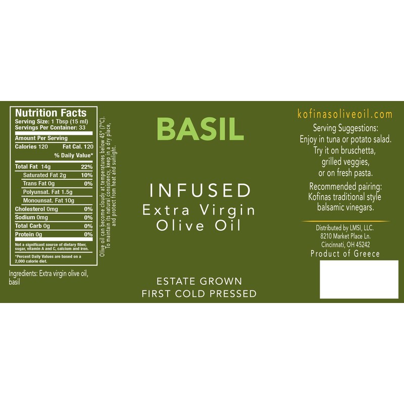 Basil Infused Extra Virgin First Cold Pressed Olive Oil 500