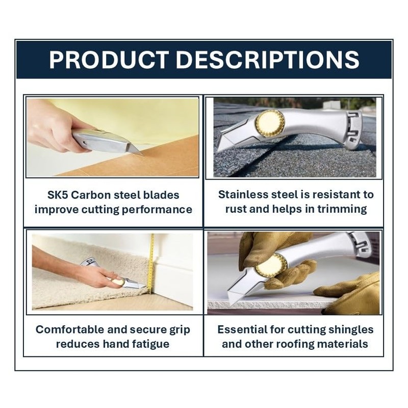 2 Pcs Silver Fixed Blade Roofing Knife Vinyl Drywall Knife