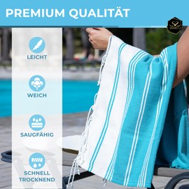 Sandrella Hammam Towel Sauna Women & Men Large 100 x 200 cm Cotton Beach Towel Blanket Peshtemal Gift Set Blue