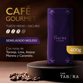 Cafe Gourmet Molido 400g - Tueste Medio/Oscuro con Notas de Toronja, Lima, Azúcar Morena y Caramelo | Resellable con Tin Tie | Proceso Semilavado | Origen México - Ideal para Despensa | CAFE TABORA
