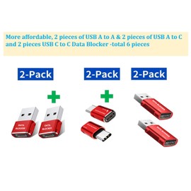 BUISAMG Data Blocker, USB A & USB C Data Blocker for iphone15 16 and Any USB C Mobile Phone Charge, Protect Against Juice Jacking, Refuse Hacking, Data Blocker Only Charging (Red)