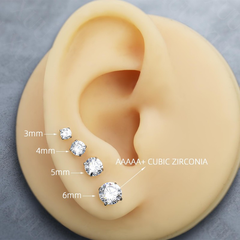 XUU Implant Grade Titanium Flat Back Stud Earrings Set for