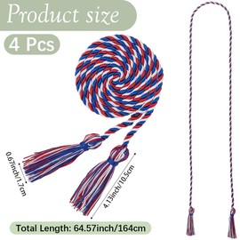 CABODYALS 4Pcs Red White and Blue Grad Honor Cord Braid Tassel Rope String Belt Decor Long Soft Silk Multi Color Fringed Cords for College Students Graduation Ceremony Bachelor Gown Master Doctoral