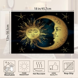 Moon Sun Placemats Set of 6,Lunar Myth Astrology Linen Washable Kitchen Dining Table Mats Heat Resistant Place Mats for Home Party Indoor Holiday 12x18 Inch