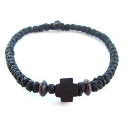 IconsGr Handmade Christian Orthodox Komboskoini, Prayer Rope Bracelet with Wooden Cross