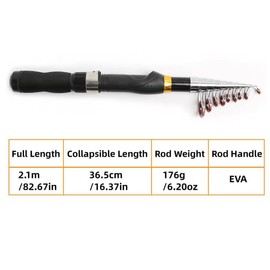 Portable Telescopic Fishing Rod - 7ft Carbon Fiber Travel Fishing Pole, Lightweight Collapsible Lure Rod for Bass/Trout/Inshore Fishing Baitcasting (Black Gold)