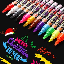 WECUTE 12 Colours Chalk Pens for Blackboard, Washable, 6 mm Neon Liquid Chalk for Windows, Chalk Marker for Glass & Boards, Blackboard Pen, Colourful Window Pens, Glass Paint Pens, Whiteboard Marker