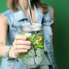 LABRIMP 4pcs Stainless Steel Mason Jar Lids with Straw Hole