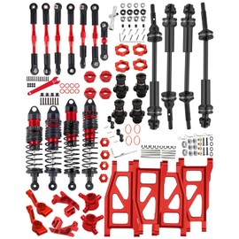 hopsupRC Upgrades for 1/10 Slash/Stampede/Rustler 4x4,Steel Drive Shaft CVD&RC Shocks&Adjustable Turnbuckles Camber Links&A Arm&Caster Block,Steering Blocks,Stub Axle Carriers,Wheel Hex&Hex Hub,Red