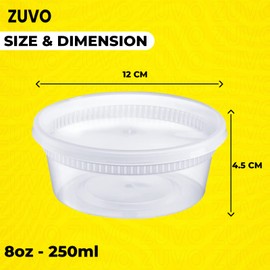Zuvo Plastic Sauce Containers with Lids - 08 OZ (24 Pack) - Perfect Round Plastic Food Storage Containers for Sauce - Reusable, Leakproof Tubs, BPA Free