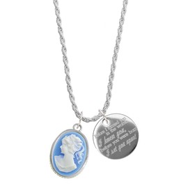Delight Jewelry Silvertone Small Blue Oval Cameo I Knew You, I Set You Apart Charm Necklace, 20"+3"