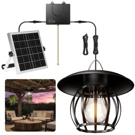 Solar Shed Light Pendant Light Pull wire Chandelier Auto Dusk to Dawn Solar Light Indoor Outdoor with 3 Lighting Modes for Barn, Patio, Garden, Yard, Gazebo,Tent,Chicken Coop, Bullpen Pig Pen Stables