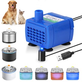 Cat Water Fountain Pump, Pet Fountain Pump Replacement Compatible Motor, Low Energy Consumption Ultra Quiet Drinking Pump with LED Light for Kitten Dog Pet Fountain Dispenser