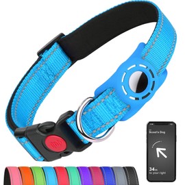 Erbine Airtag Dog Collar for Small Dogs, Reflective Dog Collars with AirTag Holder, Soft Padded & Safety Locking Buckle, Nylon Pet Collar Adjustable for All Breeds, SkyBlue