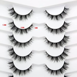 Pooplunch False Eyelashes Cat Eye Lashes Natural Cluster Extension Look Wispy Short Volume 8D Faux Mink Lashes Fake Eyelashes Strips 7 Pairs Pack
