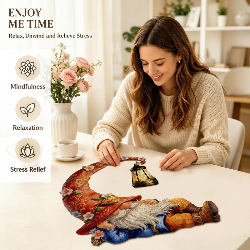 Wooden Puzzle for Adults, 300 Pieces Lazy Gnome Wooden Jigsaw