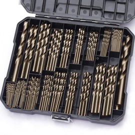 Sinyeenglon Cobalt Drill Bit Set for Hardened Metal and Stainless Steel, 122Pcs M35 High Speed Steel Twist Jobber Metal Drill Bits 1/16"-1/2", with Plastic Index Storage Case