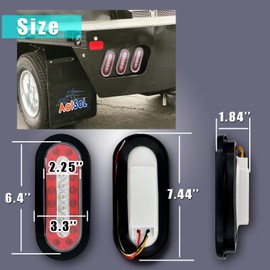 AatSol 6 Inch Oval Led Trailer Lights 2 Pcs Red/White Tail Stop Brake Lights Taillights Waterproof Running Red & White Backup Reverse Lights