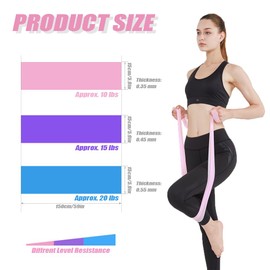3Pcs Resistance Bands Set - Fitness Exercise Bands, Elastic Bands, Pilates Bands with 3 Resistance Levels, Long Stretch Bands for Yoga, Pilates, Stretching, Strength Training (Pink, Purple, Blue)